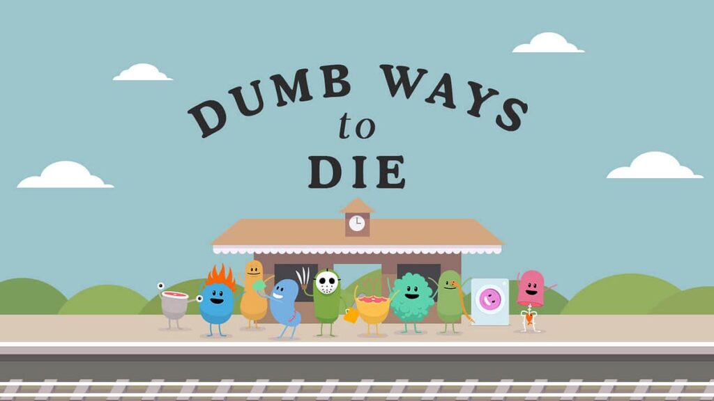 A colorful promotional image from the Dumb Ways to Die campaign, featuring animated characters known as "Beans" engaging in humorous and unsafe behaviors.