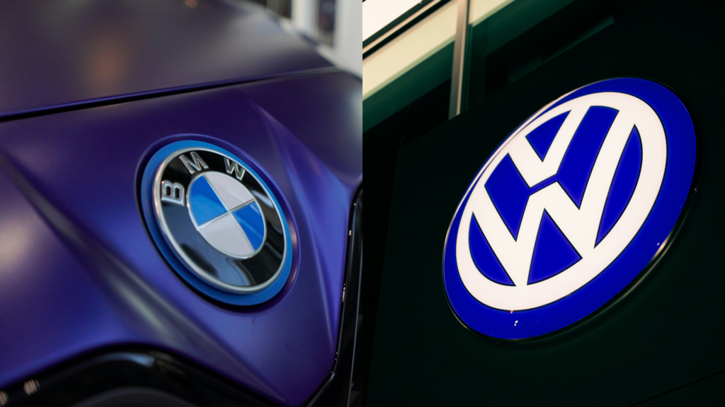 Volkswagen and BMW logos, both utilizing shades of blue to convey trust, reliability, and professionalism in their branding