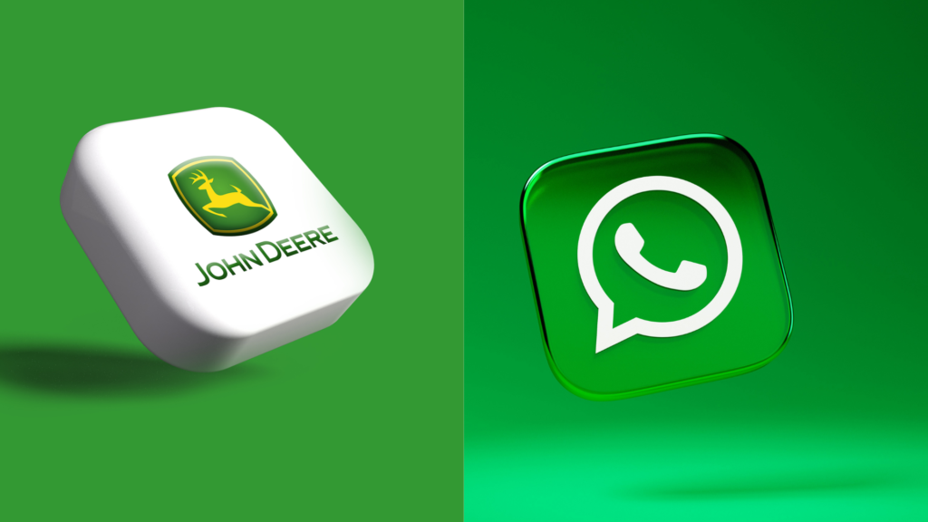 John Deere and WhatsApp logos, both utilizing green to symbolize growth, harmony, and connection in their branding