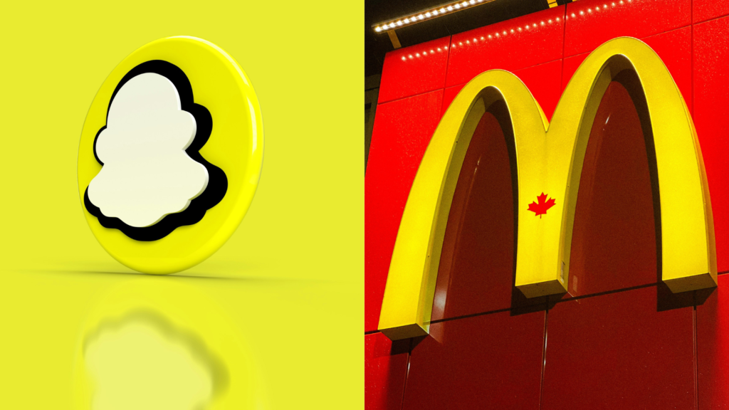 Yellow logos of McDonald's and Snapchat, representing optimism and cheerfulness, creating a sense of warmth and positivity in brand identity.