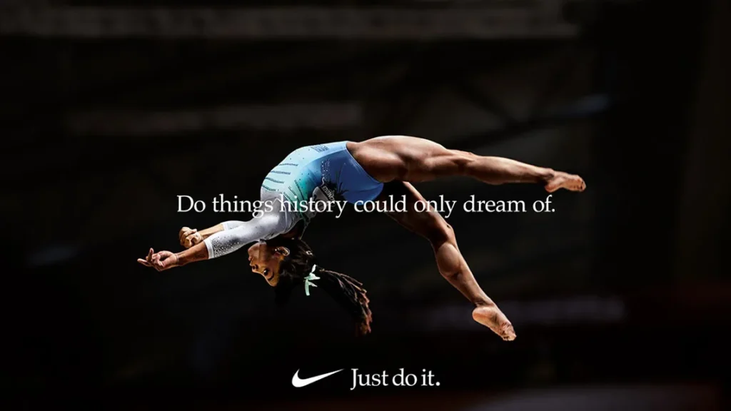 A girl performing gymnastics with the message "Do things history could only dream of."