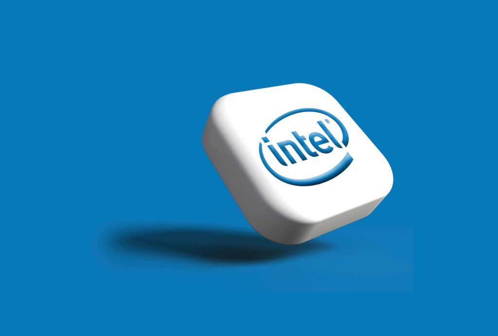 Intel logo with visual representation of Intel's signature chime, showcasing auditory branding.