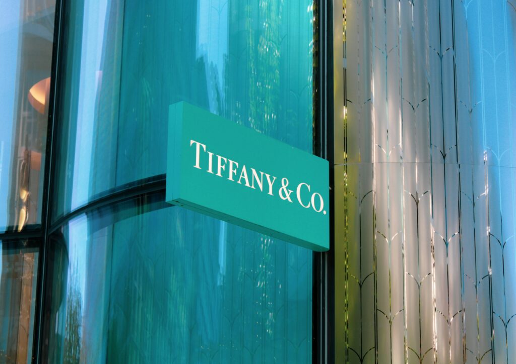 Tiffany & Co. storefront, featuring the iconic logo and elegant design, illustrating sophisticated branding and the luxurious shopping experience