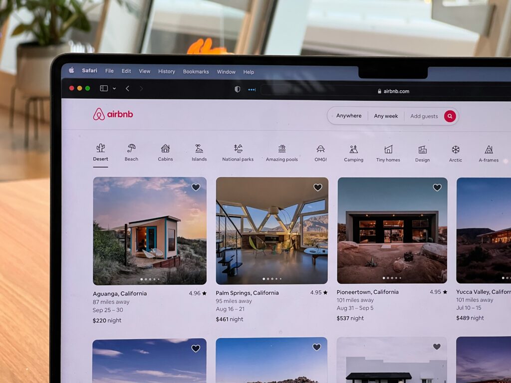 Pic of the Airbnb website showcasing various unique experiences offered by local hosts.