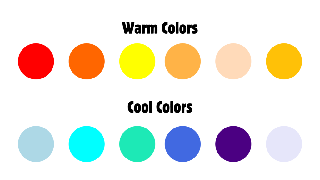 Examples of warm and cool colors illustrating their emotional impact in design.